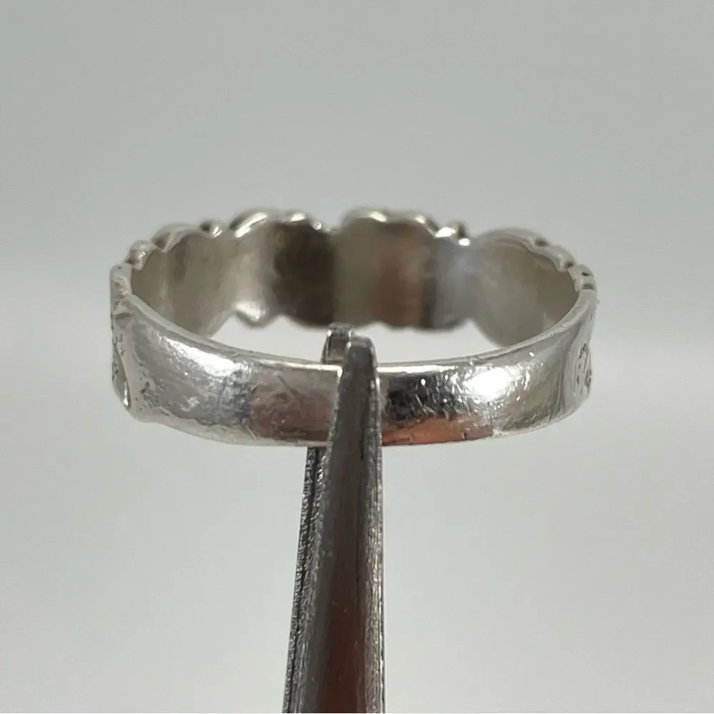 925 Sterling Silver Heart Flower Boho Ring Band Sz 7 Artisan Love Ring Fashion